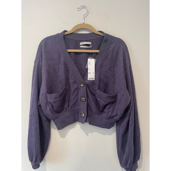 Urban Outfitters‎ Women’s Cropped Cardigan Cozy Soft Sweater Plum Size Medium - Picture 1 of 6